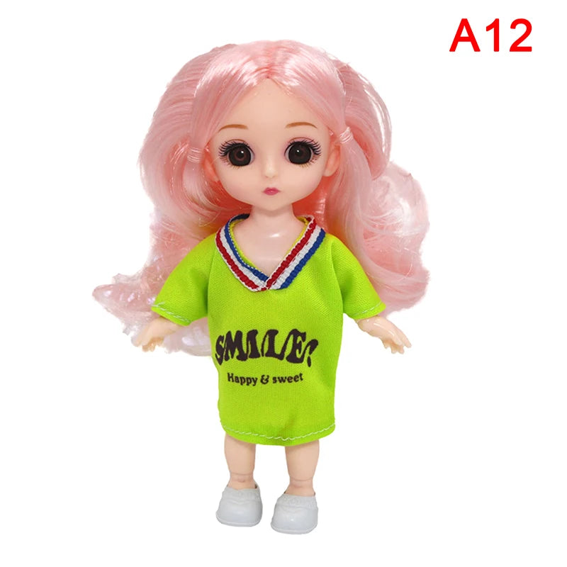 BJD 16CM Doll 13 Movable Joints Casual Fashion Princess Clothes Suit Accessories Nude Decoration Multicolor Hair Girl Gift Toy