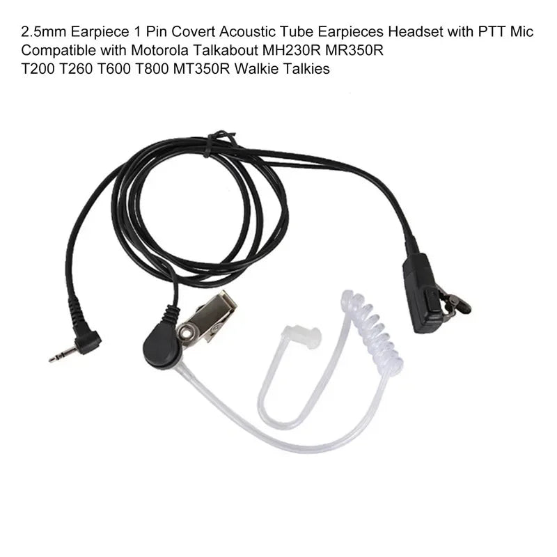 2.5mm Earpiece 1Pin Radio Air Covert Acoustic Tube Earpieces Headset with PTT Mic Compatible with Motorola T5428 TLKR T5 XTR446