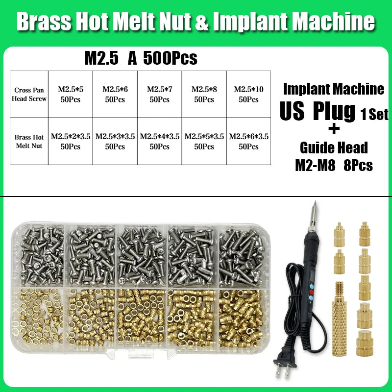 M2 M3 M4 Brass Insert Nut Bolt Screw Implantation Machine Hot Melt Knurled Thread Heat Soldering Iron Tip 3D Printer Accessory