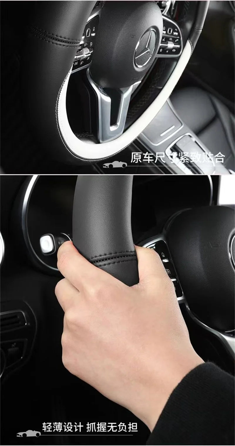 Full Leather Universal Car Steering Wheel Cover Breathable Anti Slip Car Decoration 37-38cm Steering Wheel Cover Accessories