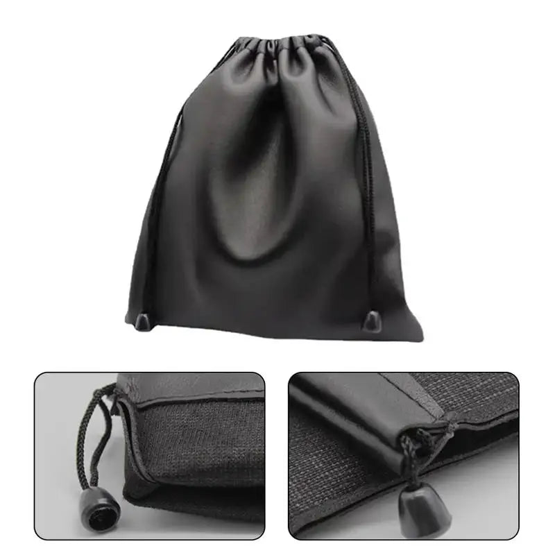1Pc Draw String Bag Headphone Bags Durable Black Dust-proof Drawstring Bag PU Leather Headset Bag Durable Multi Purpose Storage