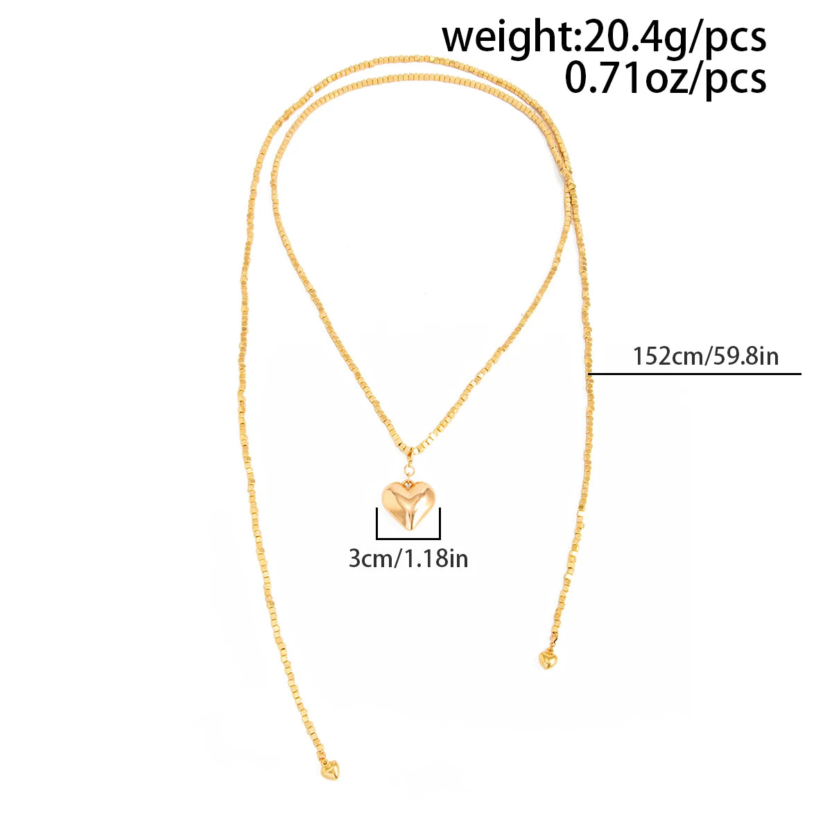 KunJoe Fashion Gold Color Love Heart Pendant Necklace Women Vintage Beaded Chain Long Necklace Sweater Chain Jewelry Accessories