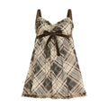 PixieKiki Brown Plaid Tank Tops for Women Gyaru Japanese 2000s Y2k Summer Bow Frill V Neck Backless Top Cute Clothing P84-EF20