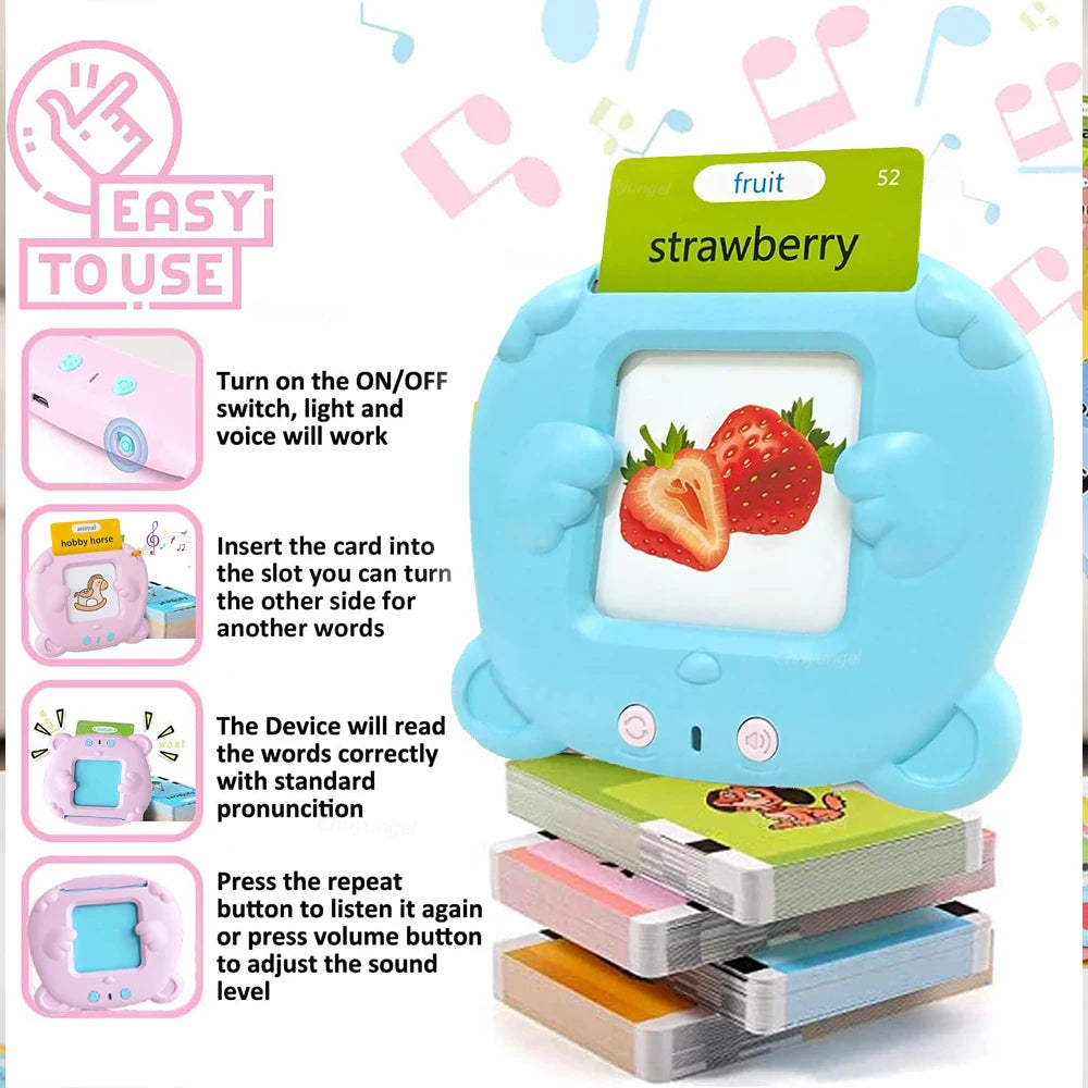 Talking Flash Cards for Kids Early Learning Educational Toy with Audio Sounds Montessori Language Development Toddler Flashcards