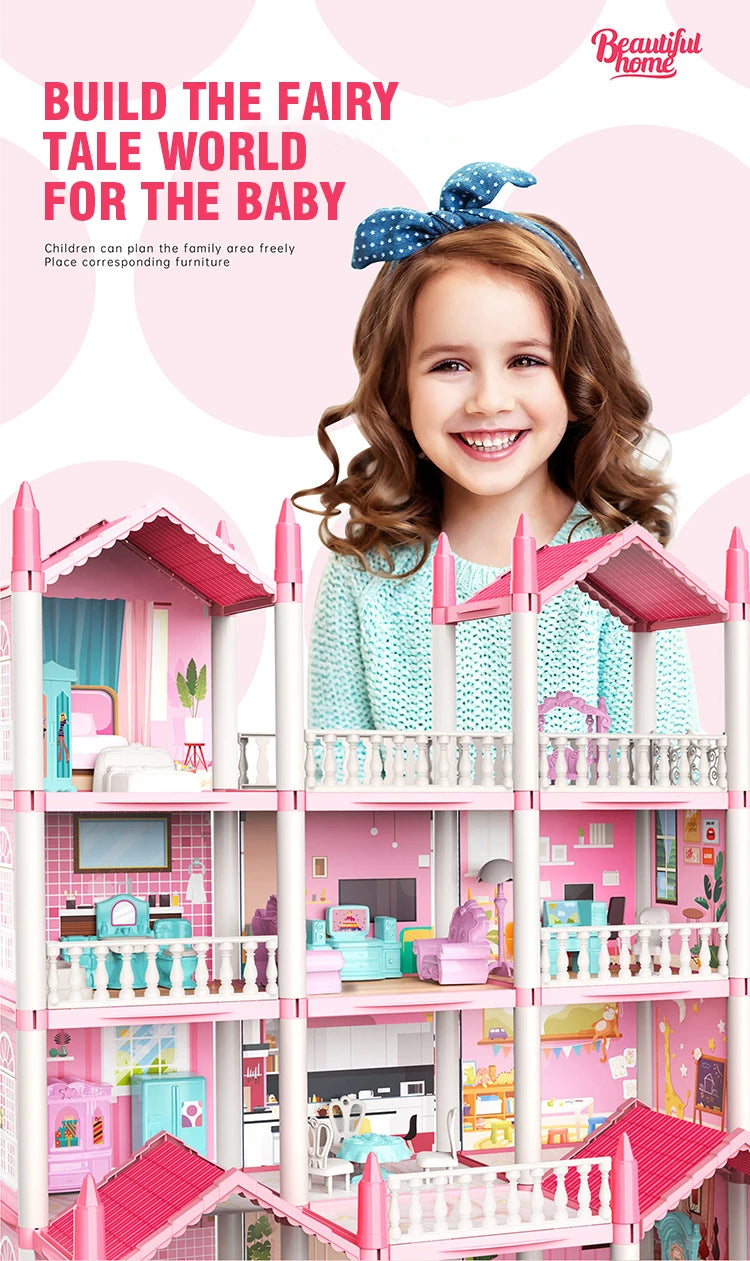 Girl Doll House Toy Children Pretend Play Dollhouse Villa Patchwork Dream Furniture Home Doll House for Kids Christmas Toy Gifts
