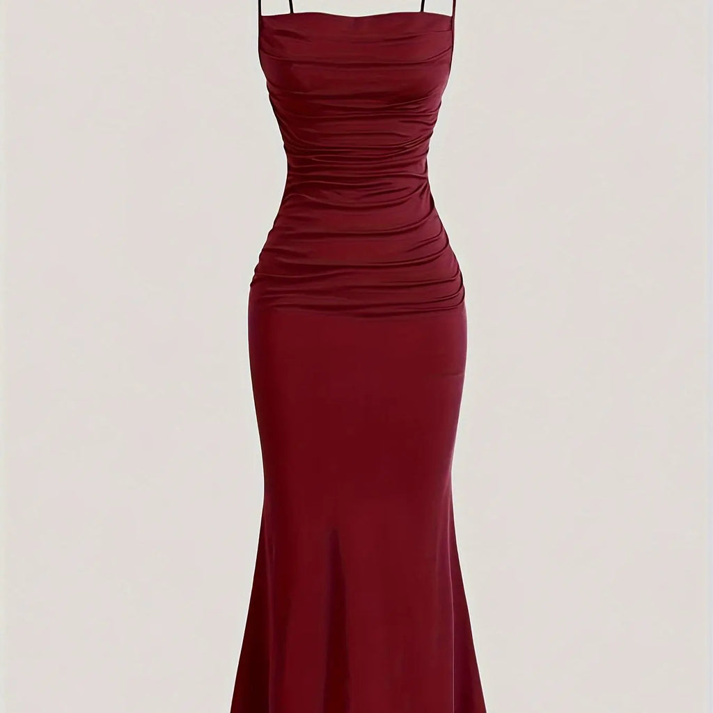 Women's Solid Color Ruched Cami Dress, Elegant Sleeveless Dress for Party Evening Formal Occasions, Ladies Summer Dress