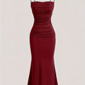 Women's Solid Color Ruched Cami Dress, Elegant Sleeveless Dress for Party Evening Formal Occasions, Ladies Summer Dress