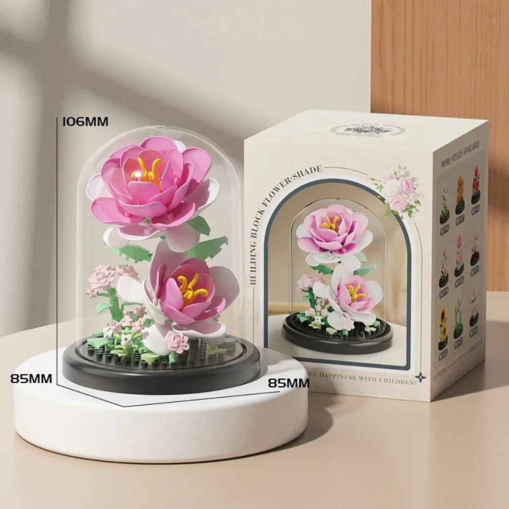 MOC Eternal Bouquet Rose Building Blocks Flower Building 3D Set DIY Eternal Bouquet Display Box Brick Toy for Home Office Decor