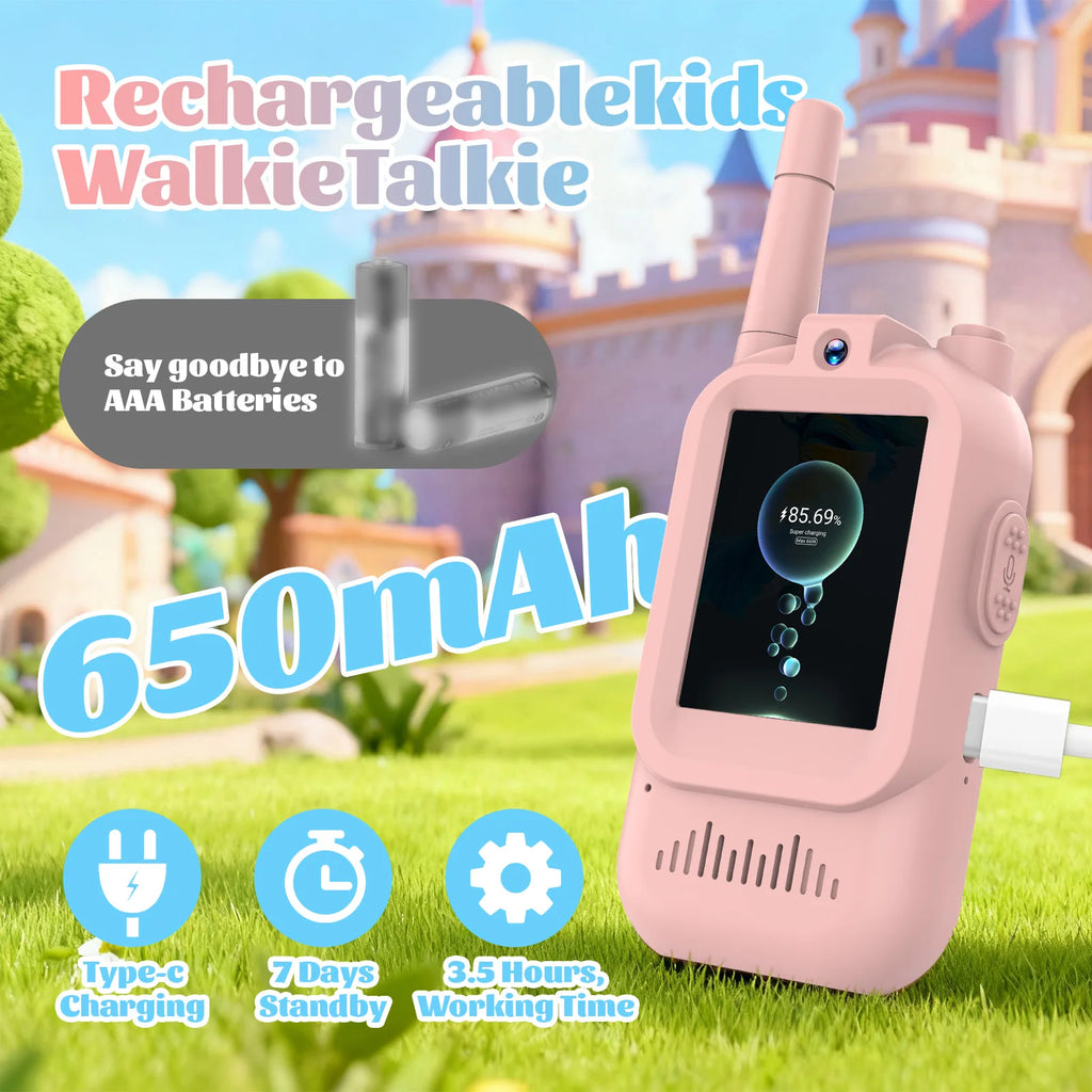 2 Pack Kids Walkie Talkies with Video, Rechargeable, Portable Play Toy, Gift for Camping Travel, Boys Girls 3-12