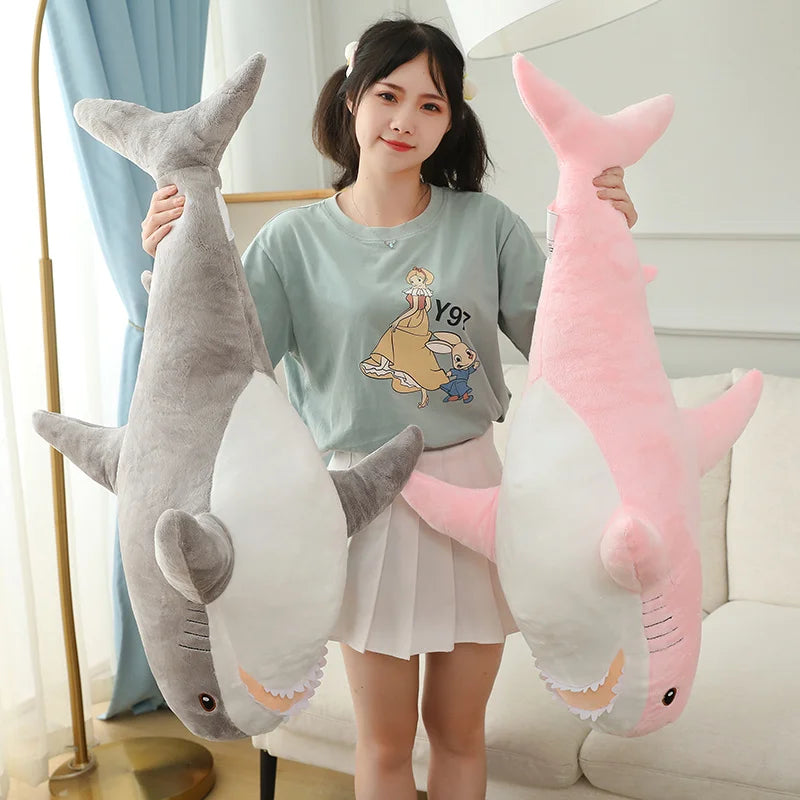 Simulated Shark Sea Creature Blue Pink Grey Fish Toy  Super soft Dolls Cartoon Pillow Bed Decor Birthday Gift for Girls Boys