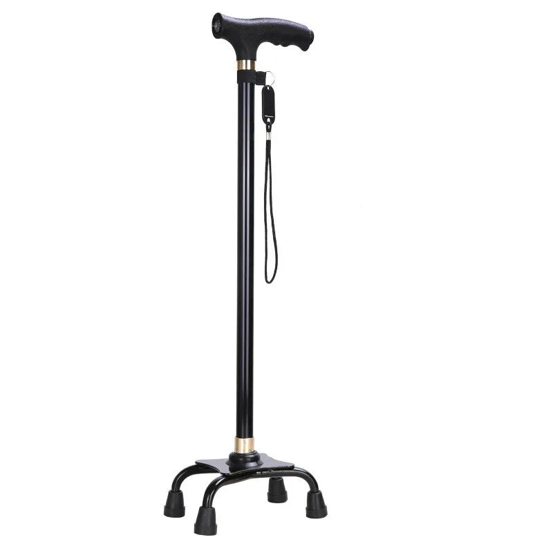 LED Light Non-Slip Elderly Walking Sticks Aluminum Alloy Multifunctional Crutch with Big Four Feet for Old Men