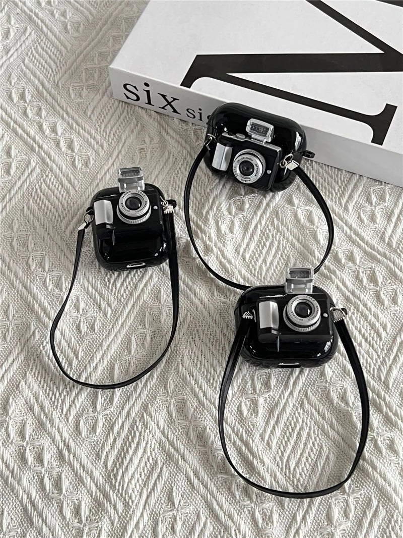 Camera Earphone Case with Strap for Apple Airpods 3 2 1 Pro 3 Pro2 Soft Silicone Headphone Cover for Air Pods 4 2024 Generation