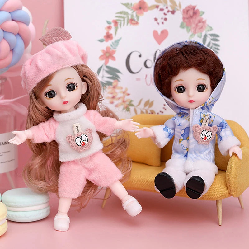 Mini 16cm BJd Doll 13 Movable Joint Girl Doll 3D Big Eyes 1/12 Fashion Princess Doll DIY Dress Up Toy Doll With Clothes Gift