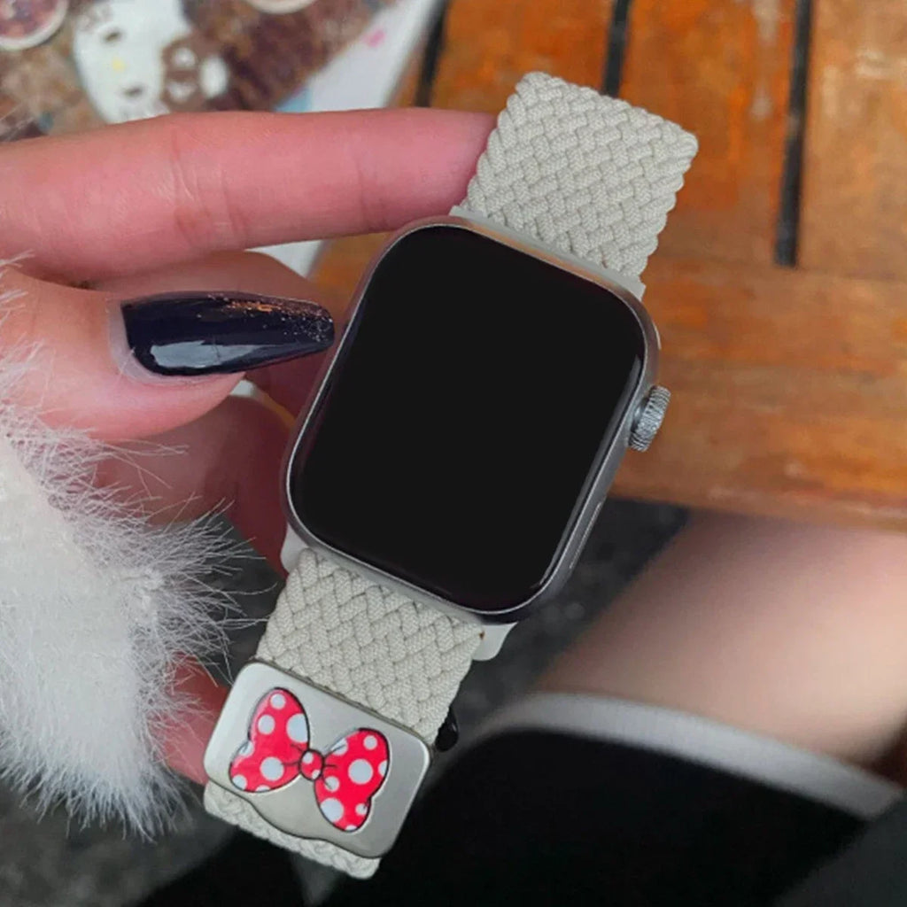 Cartoon Nylon Strap for Apple Watch Band Ultra 2 49/46/45/42/41/40/38mm , Bowknot Magnetic Band for Iwatch 10 9 8 SE 7 6 5 4 3