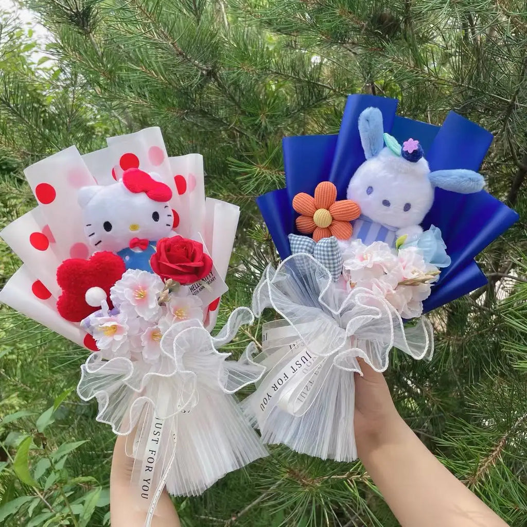Cartoon My Melody Kuromi Cinnamoroll Kt Cat Plush Doll Creative Flower Bouquet Valentine Christmas Graduation Birthday Gift