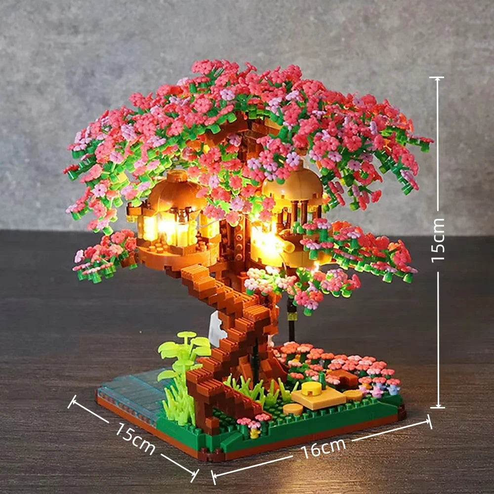 1130PCS Creative Sakura Tree House Building Blocks City Street View Architecture Model Micro Bricks Gift Toy for Kid Girl Adult