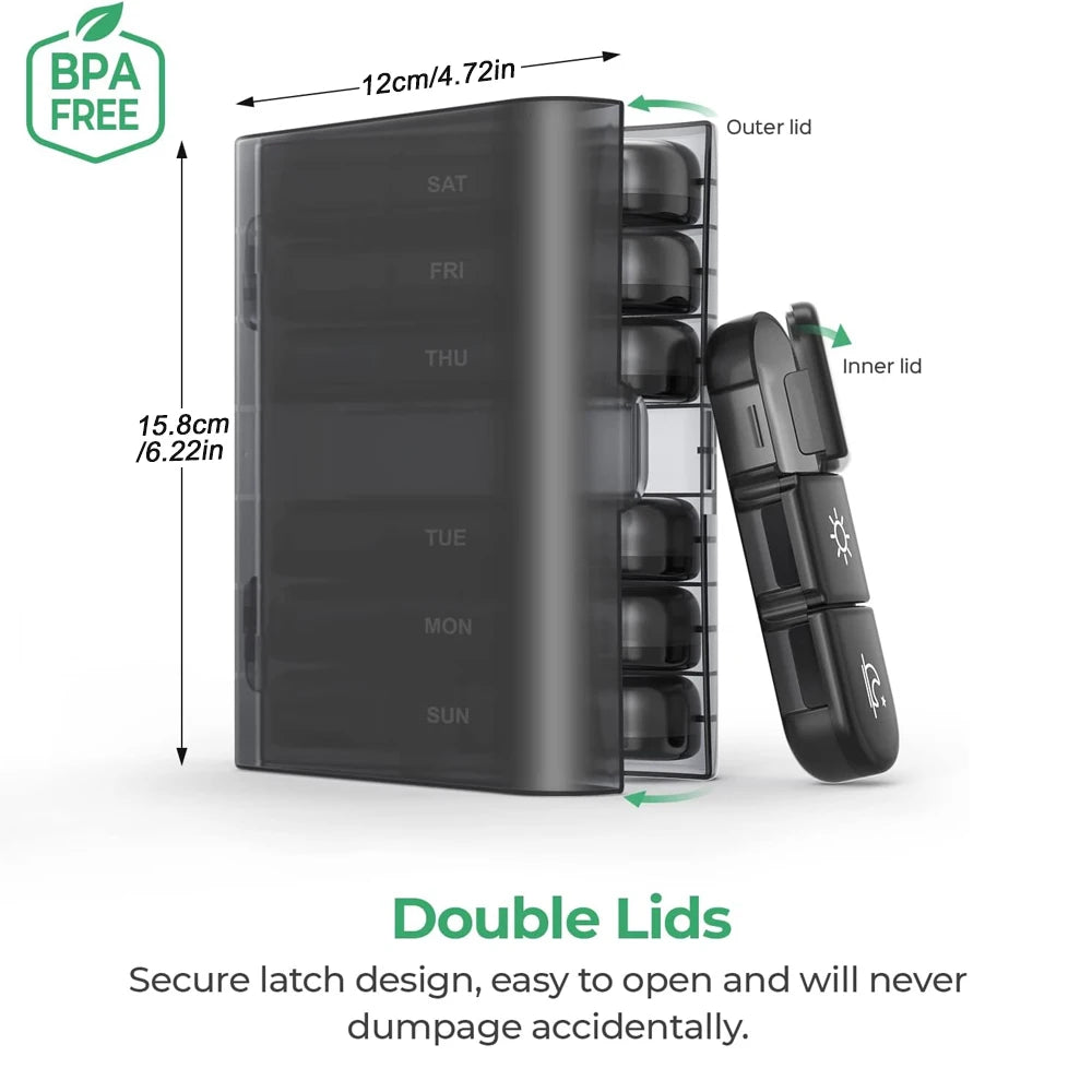 1pcs Pill Box 7 days Organizer 21 grids 3 Times One Day Portable Travel with Large Compartments for Vitamins Medicine Fish Oils