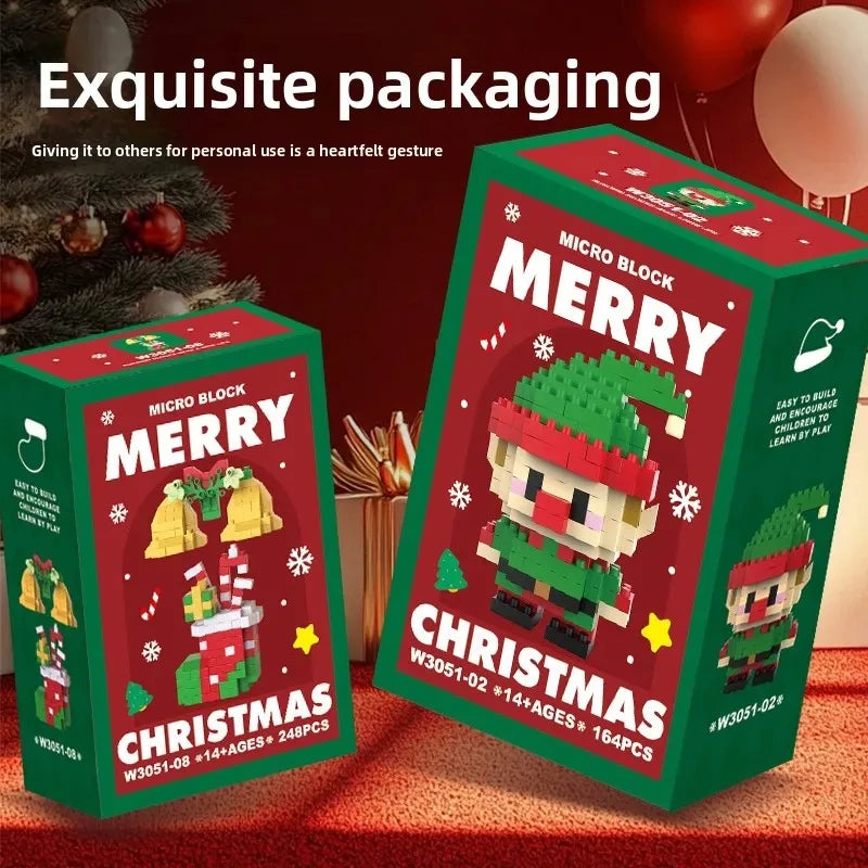 Christmas Gifts Micro Building Block Series Santa Claus Reindeer Puzzle Assembling Bricks Table Decoration Toys Kids