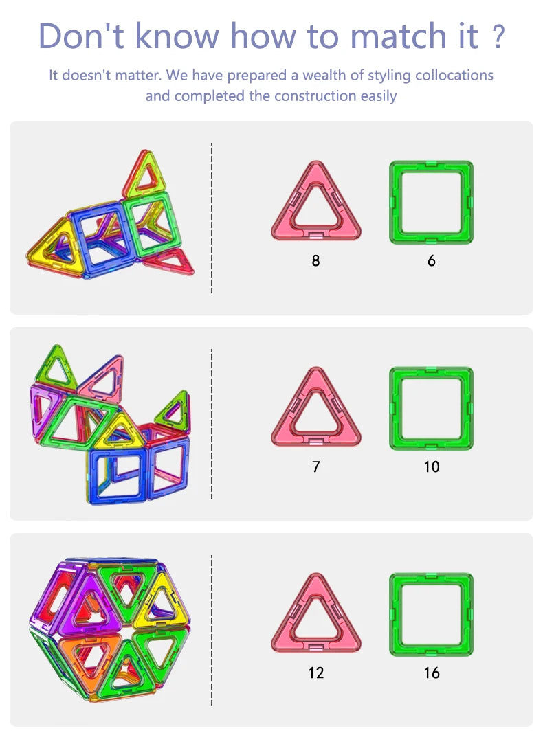 large Magnetic tiles Designer Magnet Building Blocks Accessories Educational Constructor Toys For Children Kids Girls Set Gift
