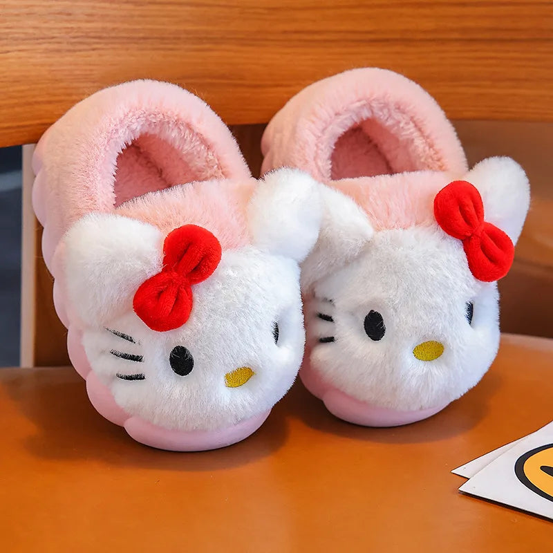 Pokemon Anime Pikachu Autumn/Winter Children'S Cute Flat Plush Slippers Soft Sole Non-Slip Warm Indoor Home Cotton Shoes Gifts
