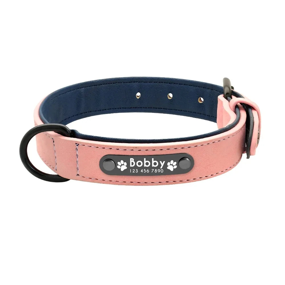 Personalized Name ID Tags Dog Collars Custom Text Name Leather Dog Collar For Small Medium Large Dogs Pitbull Bulldog Beagle