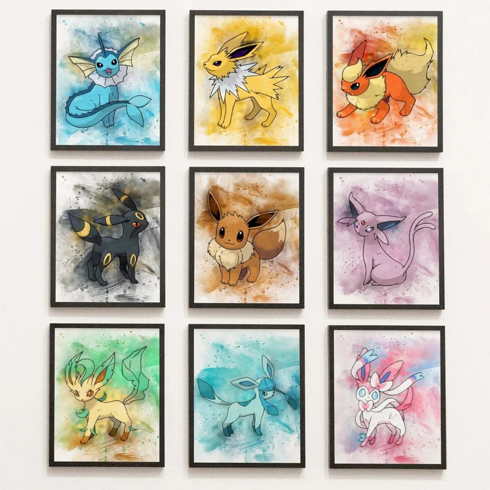 Anime Pokemon Canvas Painting Bulbasaur Charmander Squirtle Poster and Print Watercolor Wall Art Picture Home Decor Kids Gifts