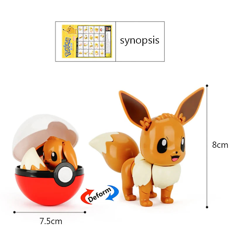 Funny Pokemon Transformation Cartoon Model Pokeball Pikachu Toys Scalable Anime Figure Dolls Model Ornaments Kids Birthday Toys