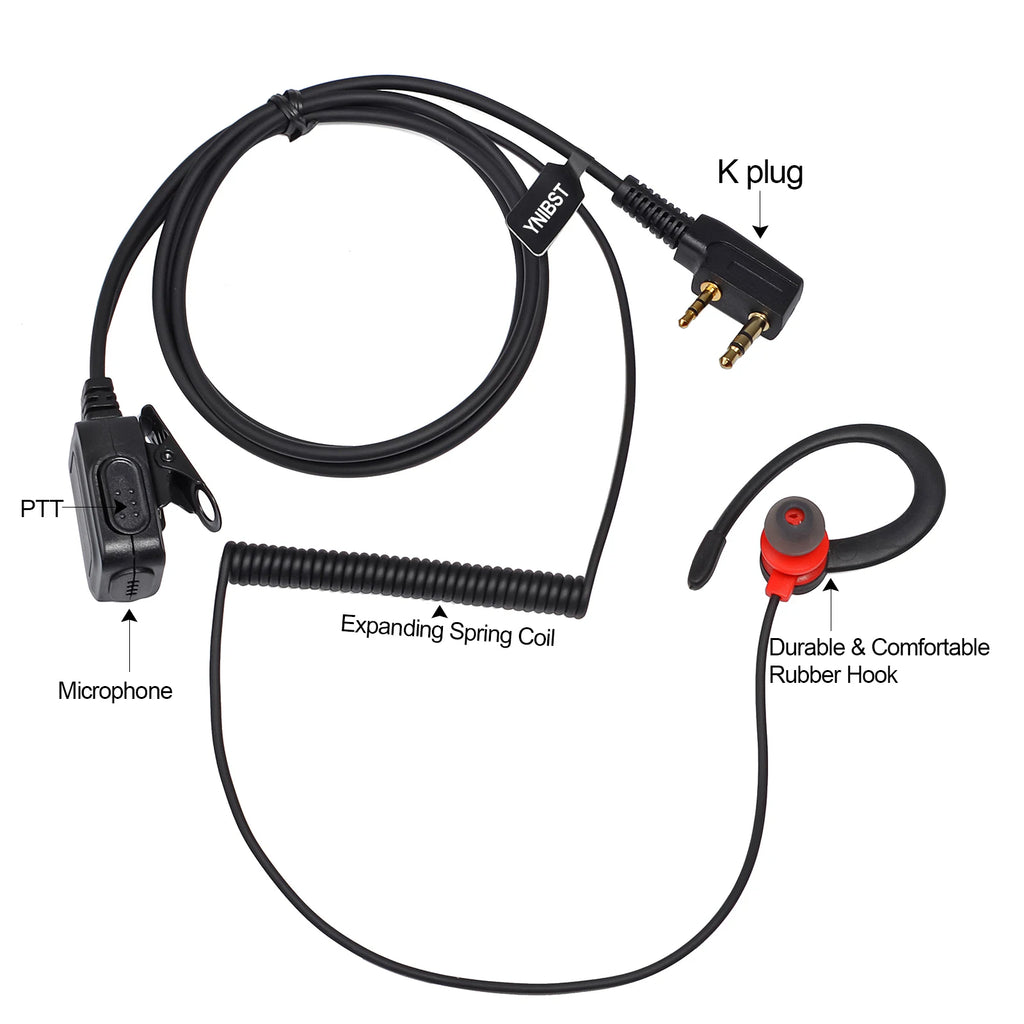 Two Way Radio 2 Pin K Head Soft Ear Hook Earpiece Walkie Talkie Headset with Mic PTT for BaoFeng UV-5R BF-888s Kenwood Retevis
