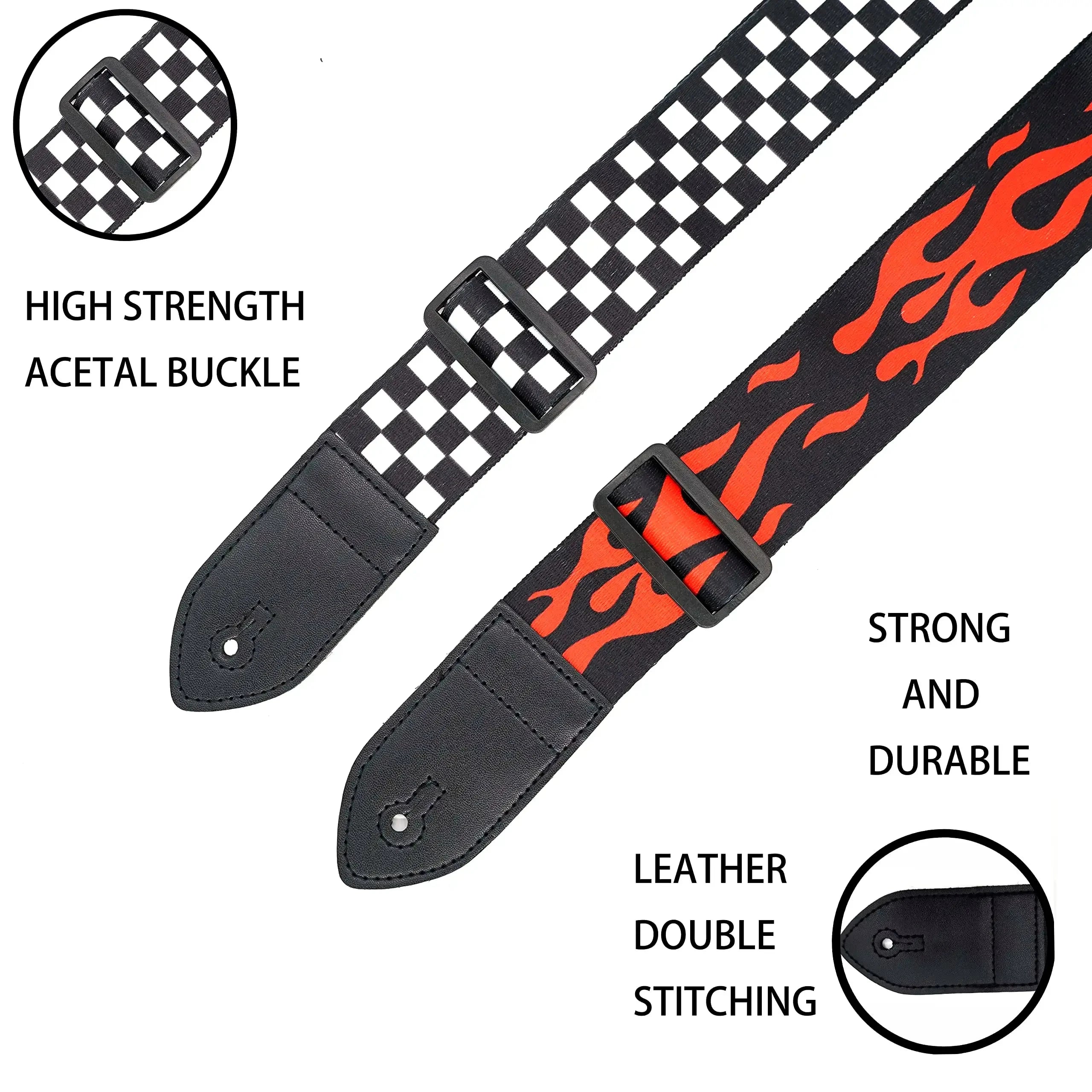 10pcs Guitar Shoulder Strap, Black and White Squares Pattern Adjustable Guitar Shoulder Strap Includes 5 Guitar Picks and 1 Hold