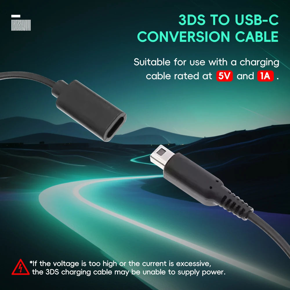 DATA FROG Type-C to 3DS Charging Cable Power Line for DSI 2DS New 3DS XL LL Console Charger Wire