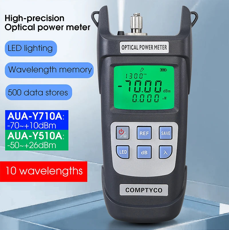 COMPTYCO AUA-Y710A/Y510A Optical Power Meter -70~+10dBm/-50~+26dBm Fiber Optic Cable Tester FTTH Tools(OPM with LED Lighting)
