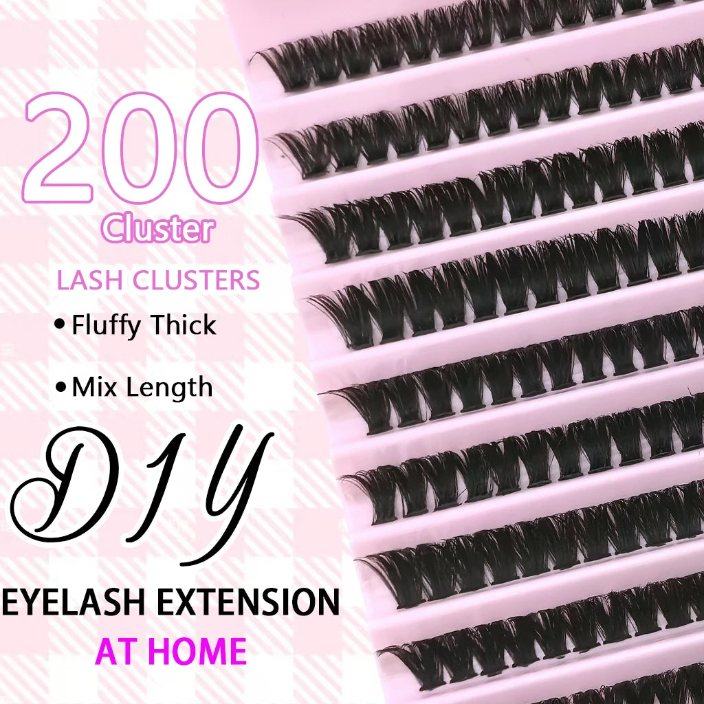 Voluminous Fluffy Cluster Lashes Kit – 200/290/666 Cluster 80D100D Show-Stopping Party Looks! Curated Length Mix