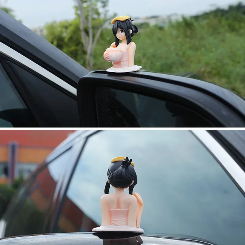 Sexy Kanako Chest Shaking Girls Car Ornaments Cartoon Kawaii Anime Statue Car Dashboard Sexy Doll Figurine Cute Car Decorations