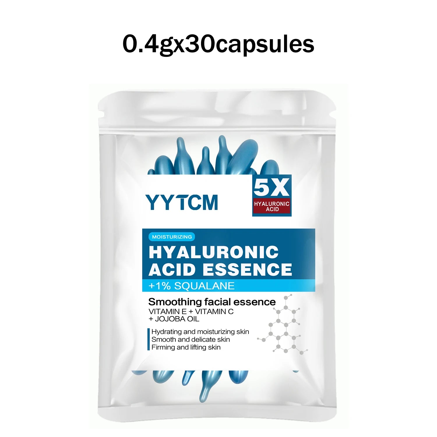 Hyaluronic Acid Deep Moisturizing Capsule Essence, Hydrates and Smooths the Skin, Contains Plant-Derived Squalane, Vitamin E, Vitamin C, Deep Moisturizing and Skin-Brightening Essence (0.4Gx90 Capsules)/Bottle-1 Bottle