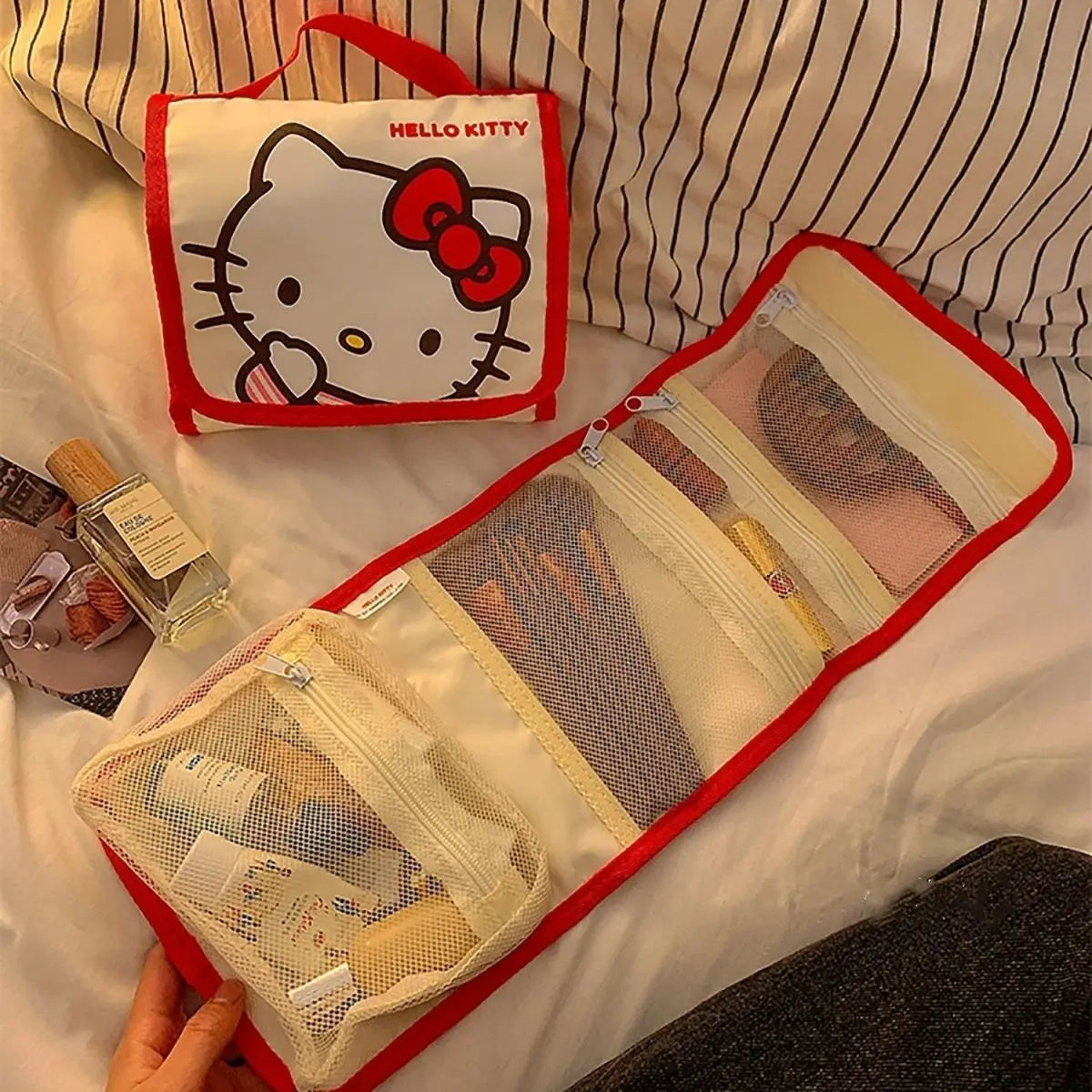 Cute Portable Travel Wash Up Storage Bag Girls Gifts Hello Kitty Kuromi Stitch KT Cat Cartoon Cosmetic Bag For Girl Kawaii Gifts