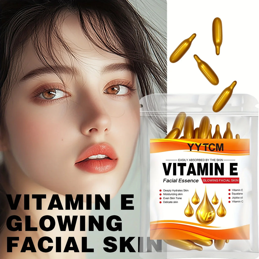 Vitamin E Deep Moisturizing Capsule Essence, Hydrates and Smooths Skin, Contains Plant-Based Squalane, Vitamin C, Deep Hydration and Brightening Skin Essence (0.4Gx30 Capsules)/Bag-1 Bag