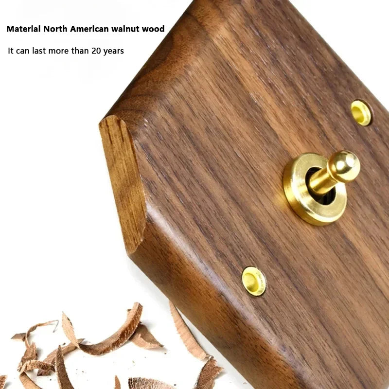 High Quality Retro Europe Type Vintage Wall Light Switch Socket, Solid Wood Brass Toggle Switch Plate, Antique Home Stay Switch