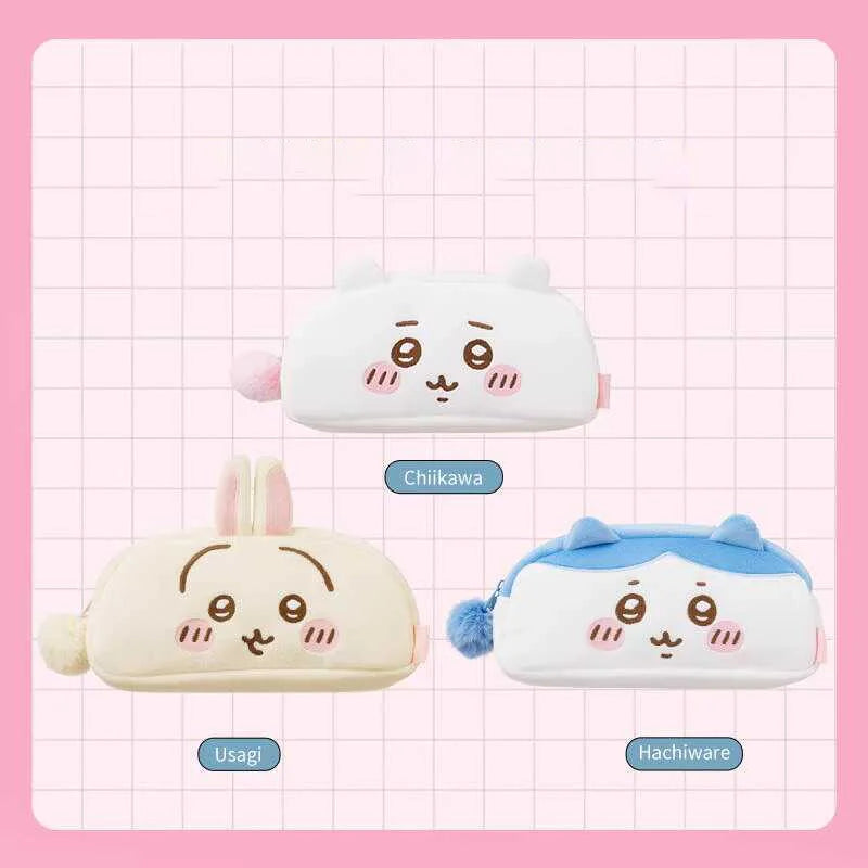 Cute Hachiware Series Plush Embroidery Pencil Case Ins Style Cartoon Usagi Large Capacity Student Storage Bag Gift
