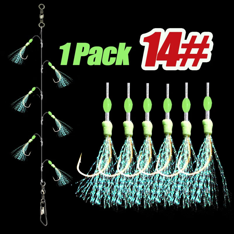 TAKBAS 1/5 Packs Sabiki Rigs, Fishing Bait Rigs, Luminous Sea Fishing Rig with High Carbon Fishing Hooks,for Fresh/Saltwater