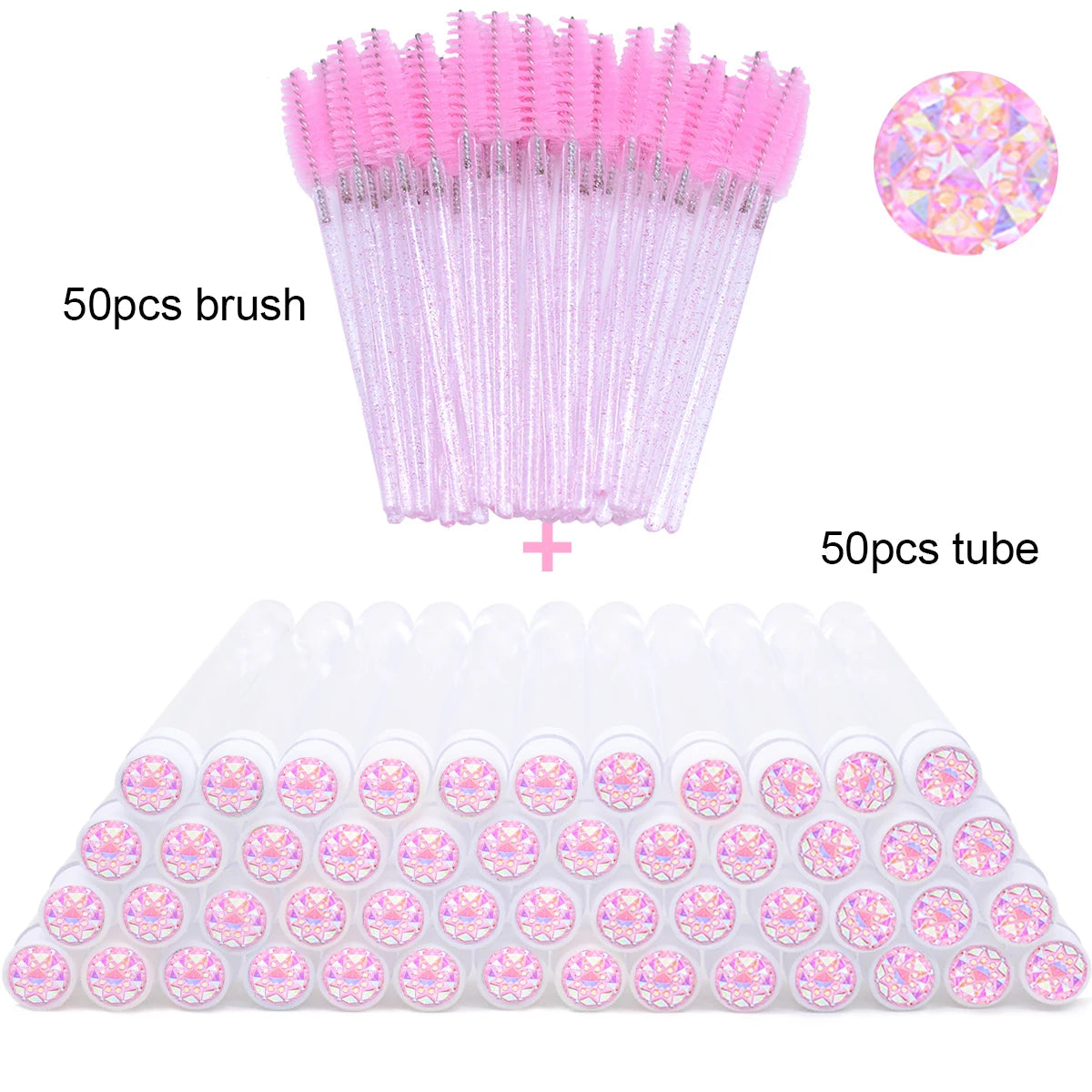 50Pcs Eyelash Brush Tubes With Crystal Lash Mascara Wands Eyebrow Comb Spoolies Container Lash Brush Applicators  Makeup Tools