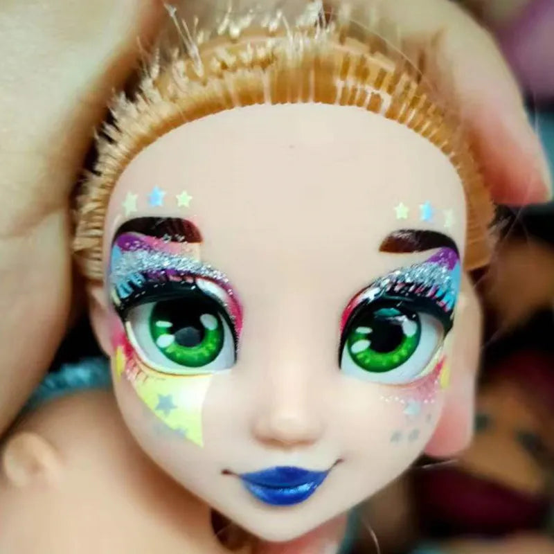 Quality Doll Heads Sparkly Alive Glasses Eyes No Hair Doll Parts White Purple Gold Hair Blue Black Skin Doll Accessories