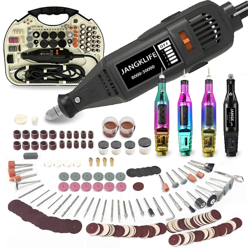 JANGKLIFE110-220V Polishing and Drilling, High-Power Grinder and 211pcs Set, Cutting, Engraving, Multi-Function Electric Grinder