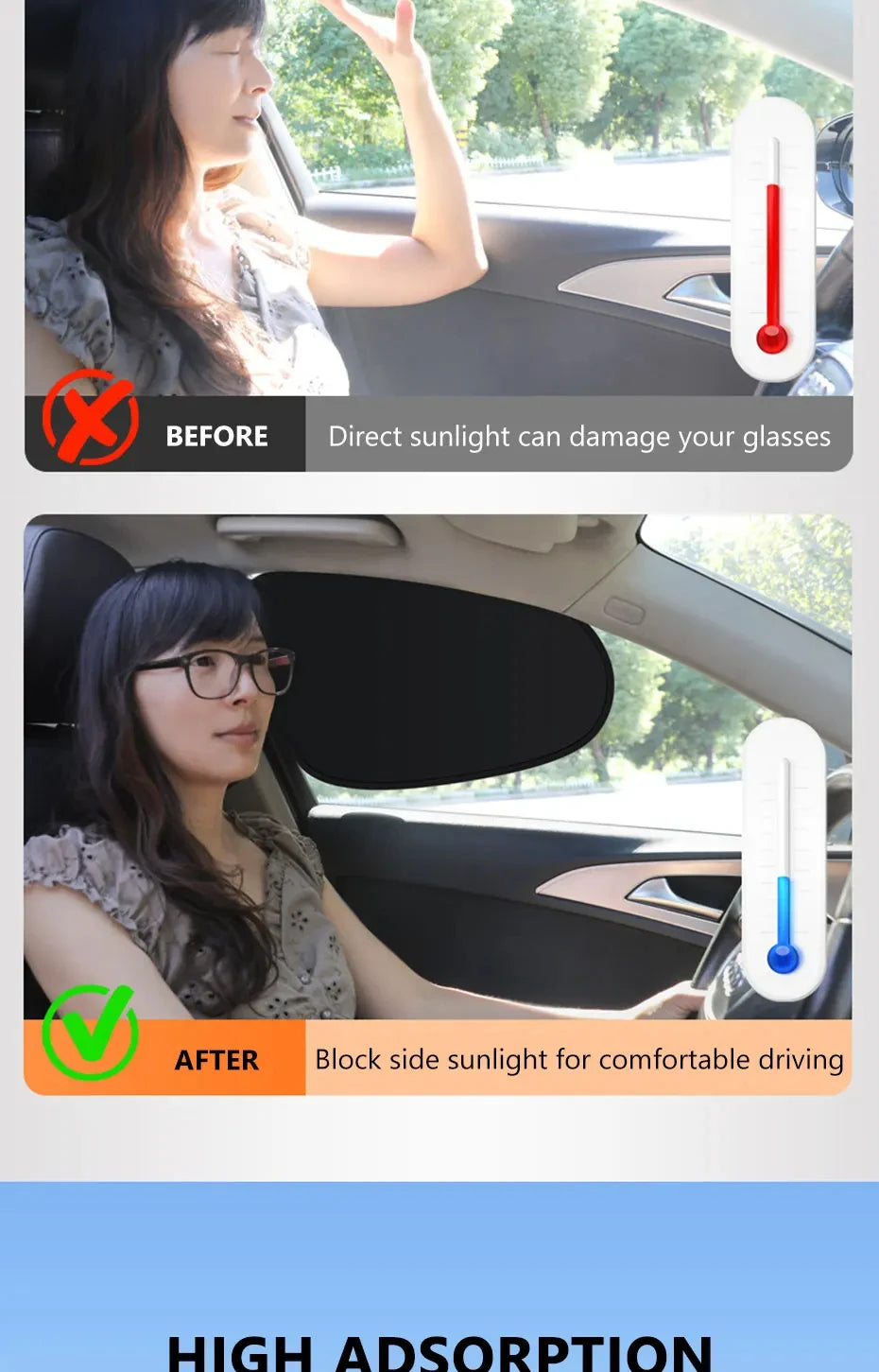 New Electrostatic Sun Visor for Car Side Window 4-Layer Sun Shade Curtains Anti-Glare UV-Blocker Auto Internal Blocker 99.9% UV