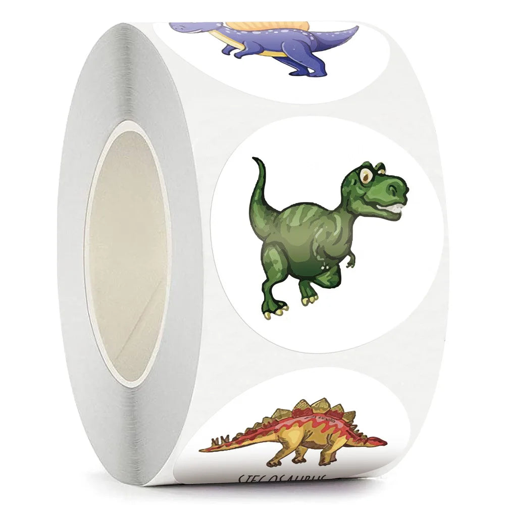 100-500pcs 1'' Round Dinosaur Stickers for Teacher Reward Stickers School Supplies Animal Incentive Roll Sticker for Home
