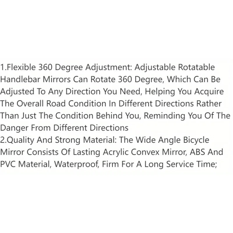 1/2PCS  Bike Mirrors, Acrylic Convex Oval Rearview for Cycling360° Rotatable Shockproof Handlebar Mount Mirrors for Mountain &