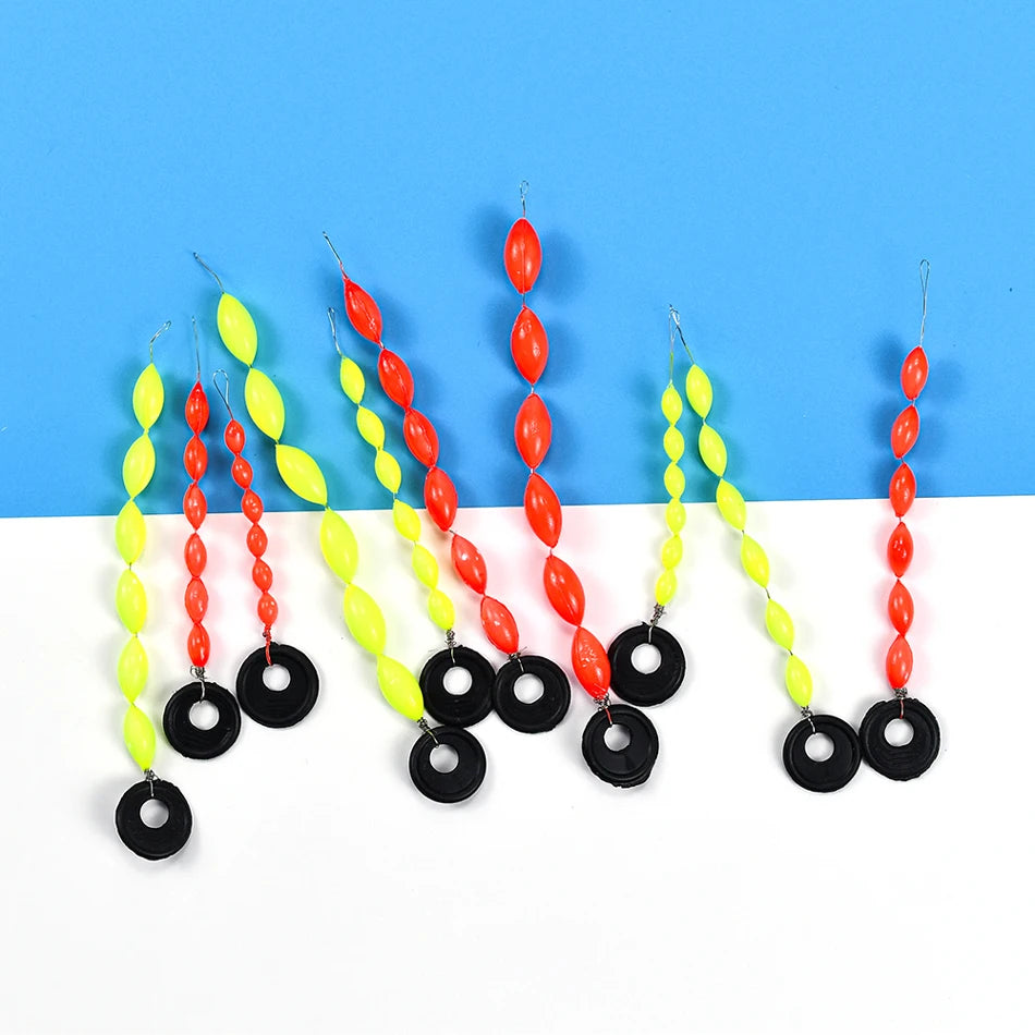 60Pcs/10Sets Fishing Float 6 In 1 String Type Seven Star Float Foam Space Bean Fishing Line Stopper Buoys Tackle Accessories