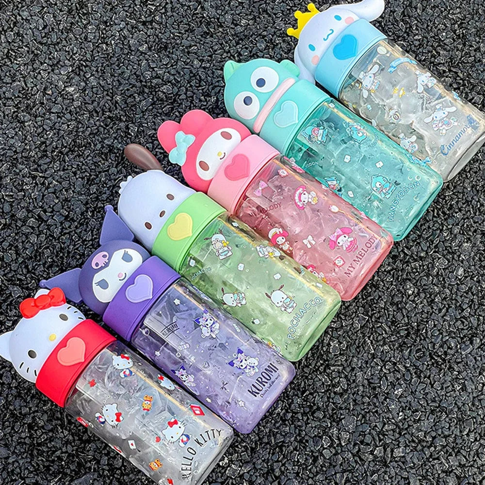 500ml Kawaii Sanrio Dolls Transparent Cup Cartoon Hello Kitty Kuromi Cinnamoroll Melody Plastic Water Bottle Gifts
