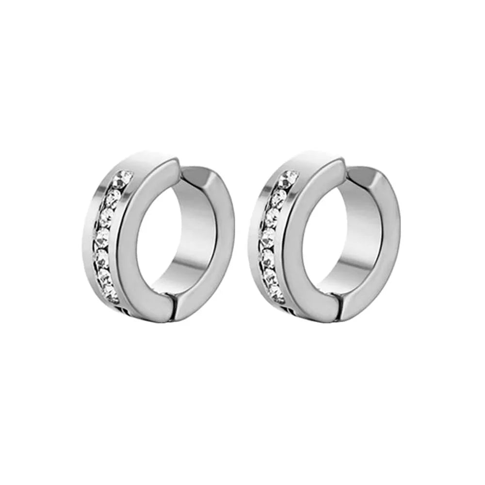 1-12 Pair Stainless Steel Magnetic Non Piercing Inlaid Cubic Zirconia Stud Earrings Clip on Hoop Earrings Set for Men Women