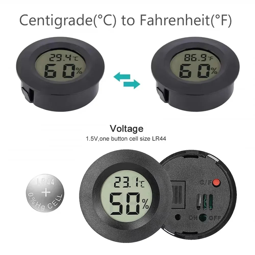 Round Digital LCD Thermometer For Car Indoor Room Cigar Wine Cabinet Digital Temperature Humidity Meter Pet  Acrylic Box