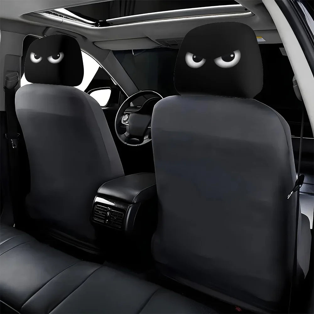 2PCS Funny Slanted Eyes Car Headrest Covers, Cartoon Face Elastic Protector for Halloween Christmas, Holiday Auto Decor
